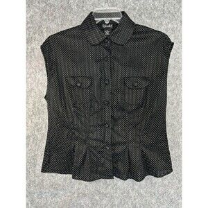 Rafaella Top Black Polka Dot Button Up Sleeveless Blouse Womens Size 14 Business